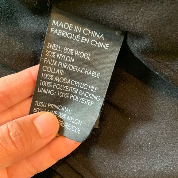 Club Monaco black  wool fur wraps around coat - Picture 8 of 15